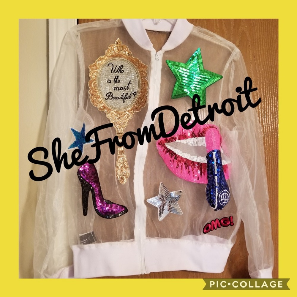Custom patched sheet bomber jacket
